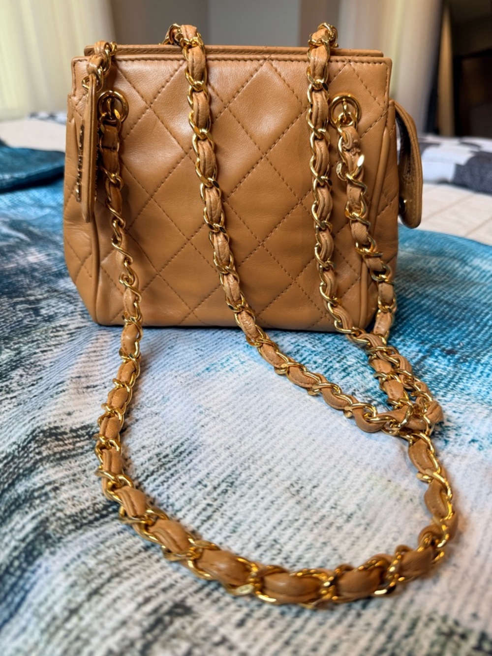 Vintage Chanel Caramel/Beige Quilted Leather Mini Timeless Chain Tote